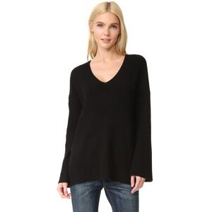 Rag & Bone Black 100% Cashmere Phyllis Ribbed V-Neck Bell Sleeve Knit Sweater XS